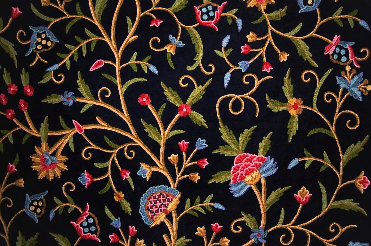 Cotton Crewel Embroidered Fabric Tree of Life Cream, Multicolor
