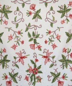 Cotton Crewel Embroidered Fabric Jacobean, White on White #TML552 - Best of  Kashmir