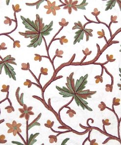 Cotton Crewel Embroidered Fabric Jacobean, White on White #TML552 - Best of  Kashmir